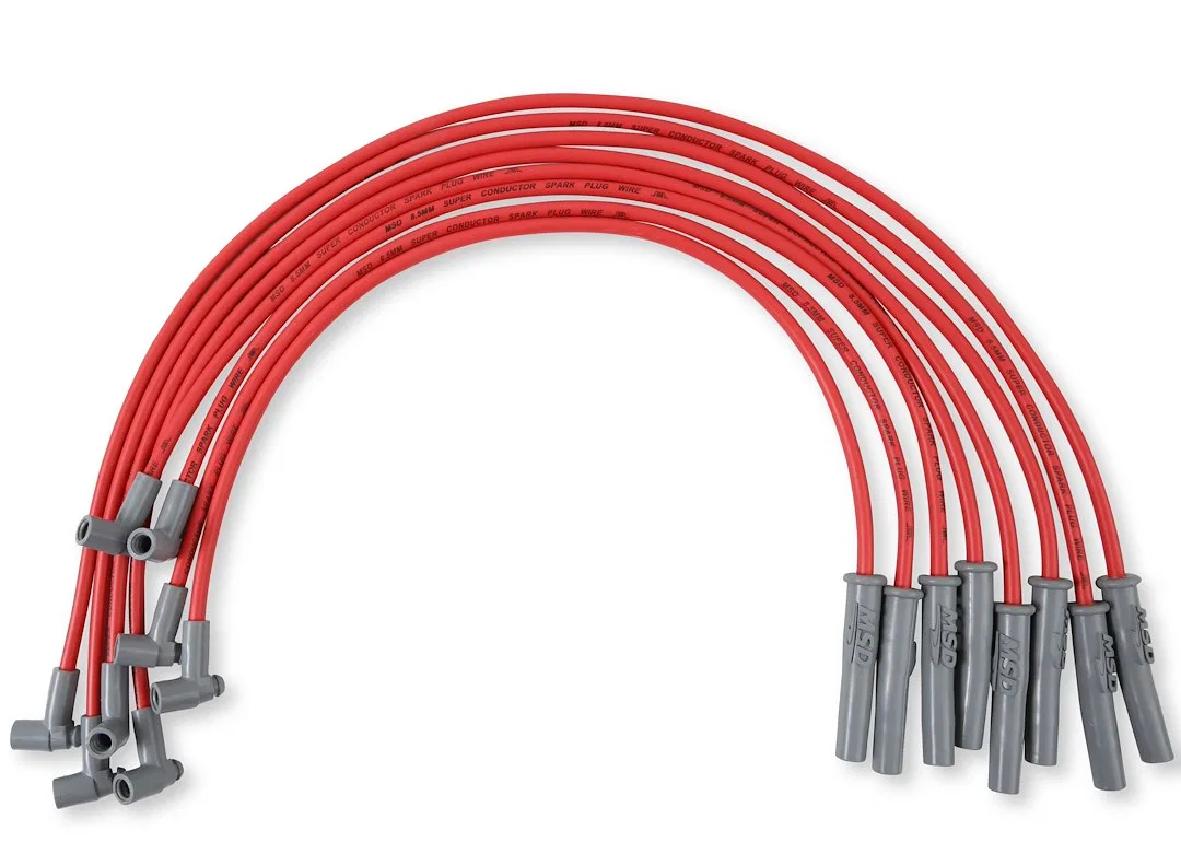 35379 – MSD CO. Spark Plug Wire Set, Pre Assembled Red 8-1/2 Millimeter Silicone and Synthetic Helically Wound Copper...